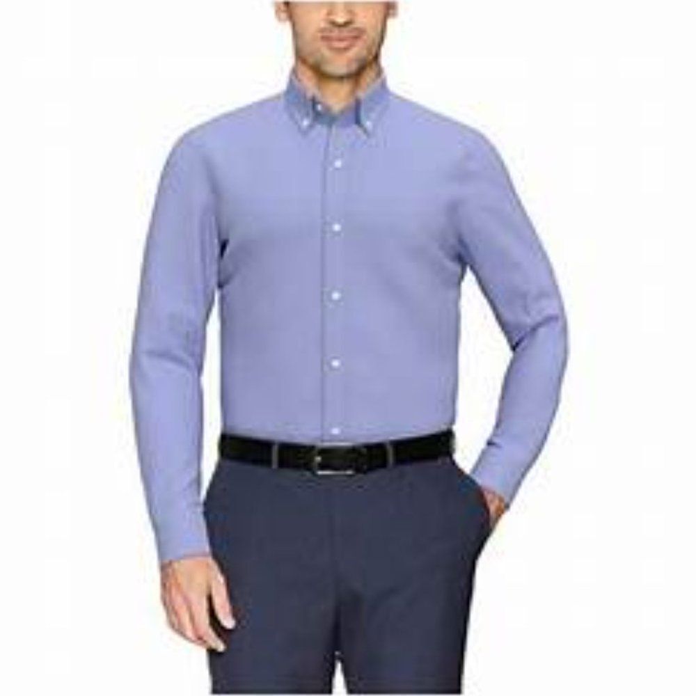 Buttoned Down Mens Blue Slim Fit Long Sleeve Casual Dress Shirt Size 17.5/35